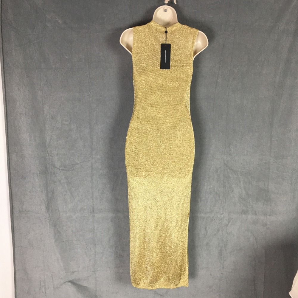 French Connection Jada Midi Tank Dress XS NWT Gold Metallic Knit Mesh Elegant